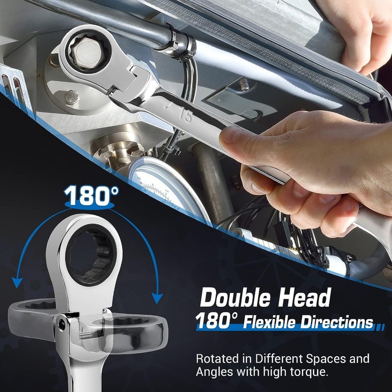 DISEN 12-13mm Extra Long Flex Head Ratcheting Wrench 12-13MM (Silver), Silver gallery