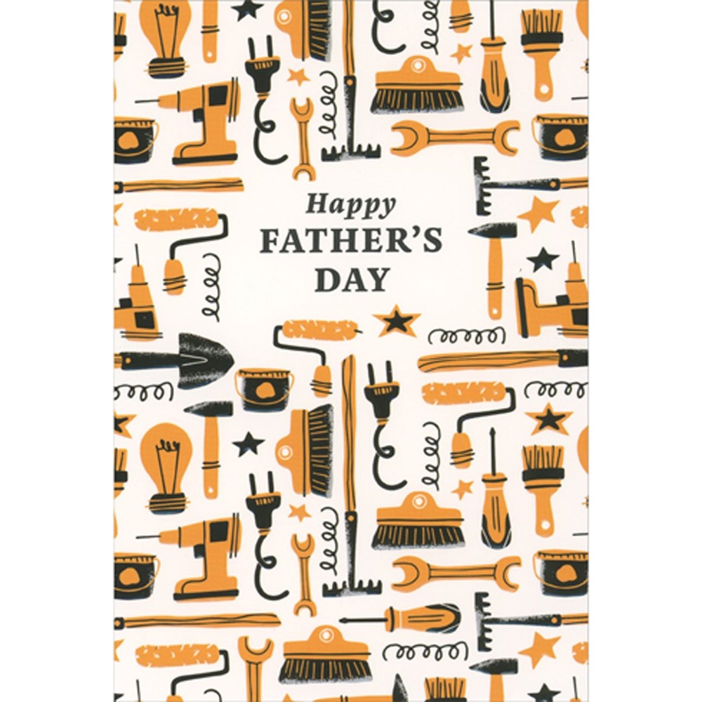 Assorted Yellow and Black Tools Filling White Panel Father's Day Card for Dad