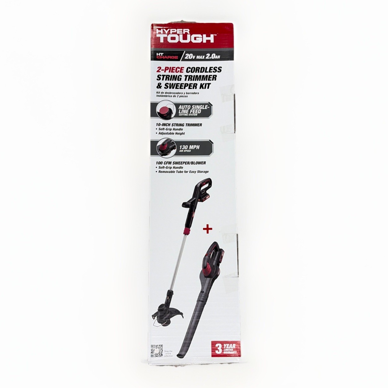 Hyper Tough 20V Cordless Trimmer & Sweeper Combo Kit 10" 130MPH NEW gallery