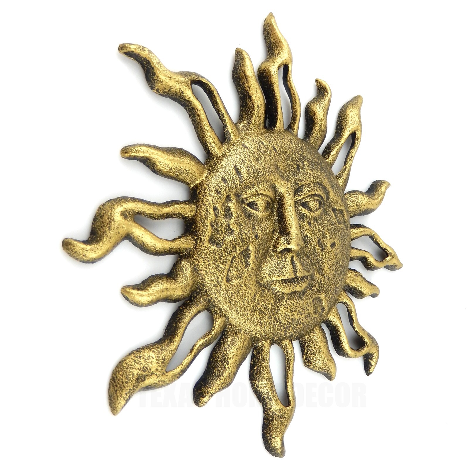 Cast Iron Sun Face Rays Wall Decor Heavy Duty Rustic Antique Gold Patina gallery
