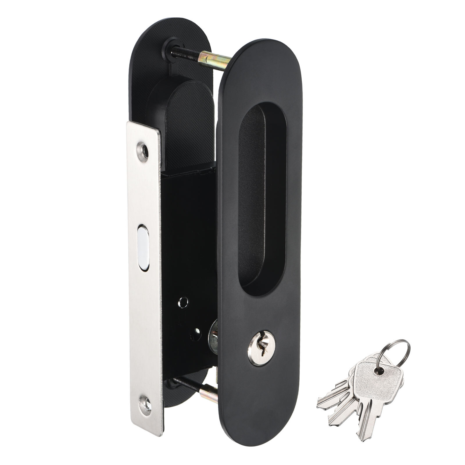 Sliding Door Lock Invisible Recessed Handle Latch Privacy Pocket Lock Black gallery