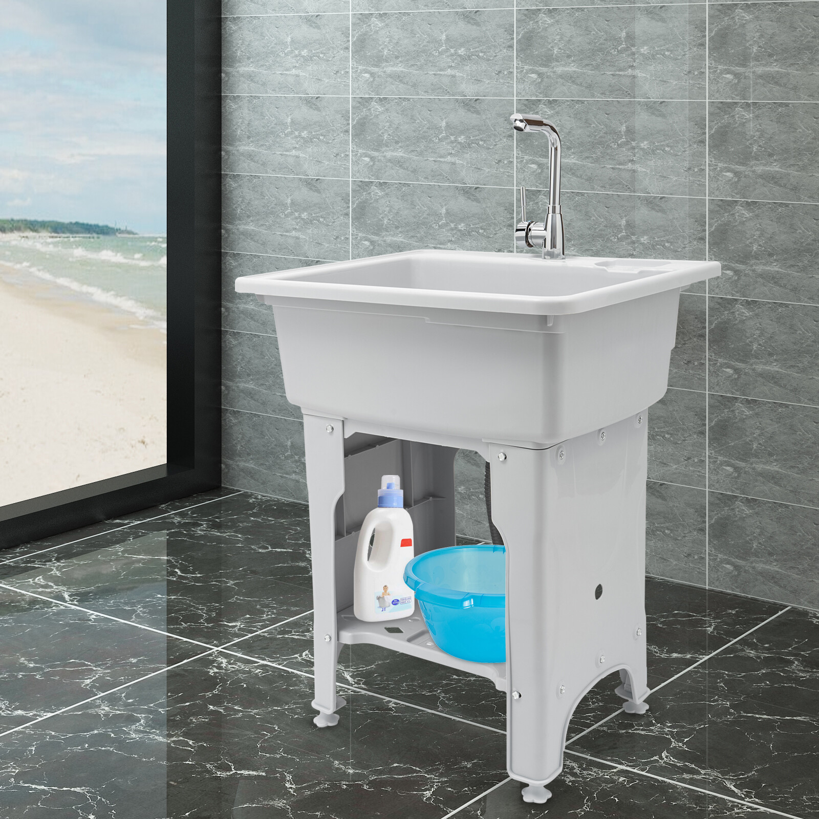 Utility Sink Laundry Tub with Faucet & Basement for Laundry Room Garage or Shop gallery