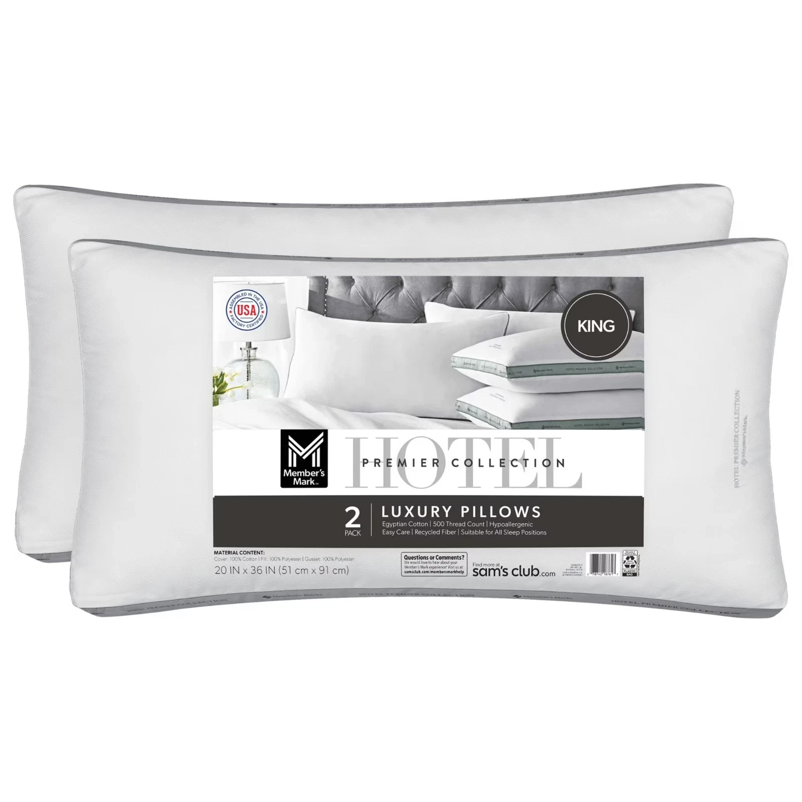 Member's Mark Hotel Premier Collection Bed Pillows, King (Pack of 2) gallery