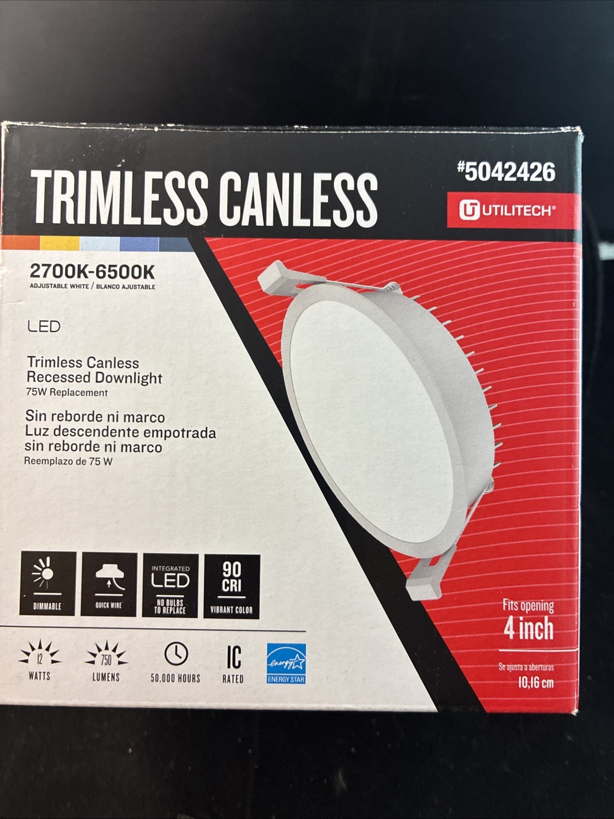 Utilitech 4” 750 Lumens LED Dimmable Canless Recessed Downlight gallery
