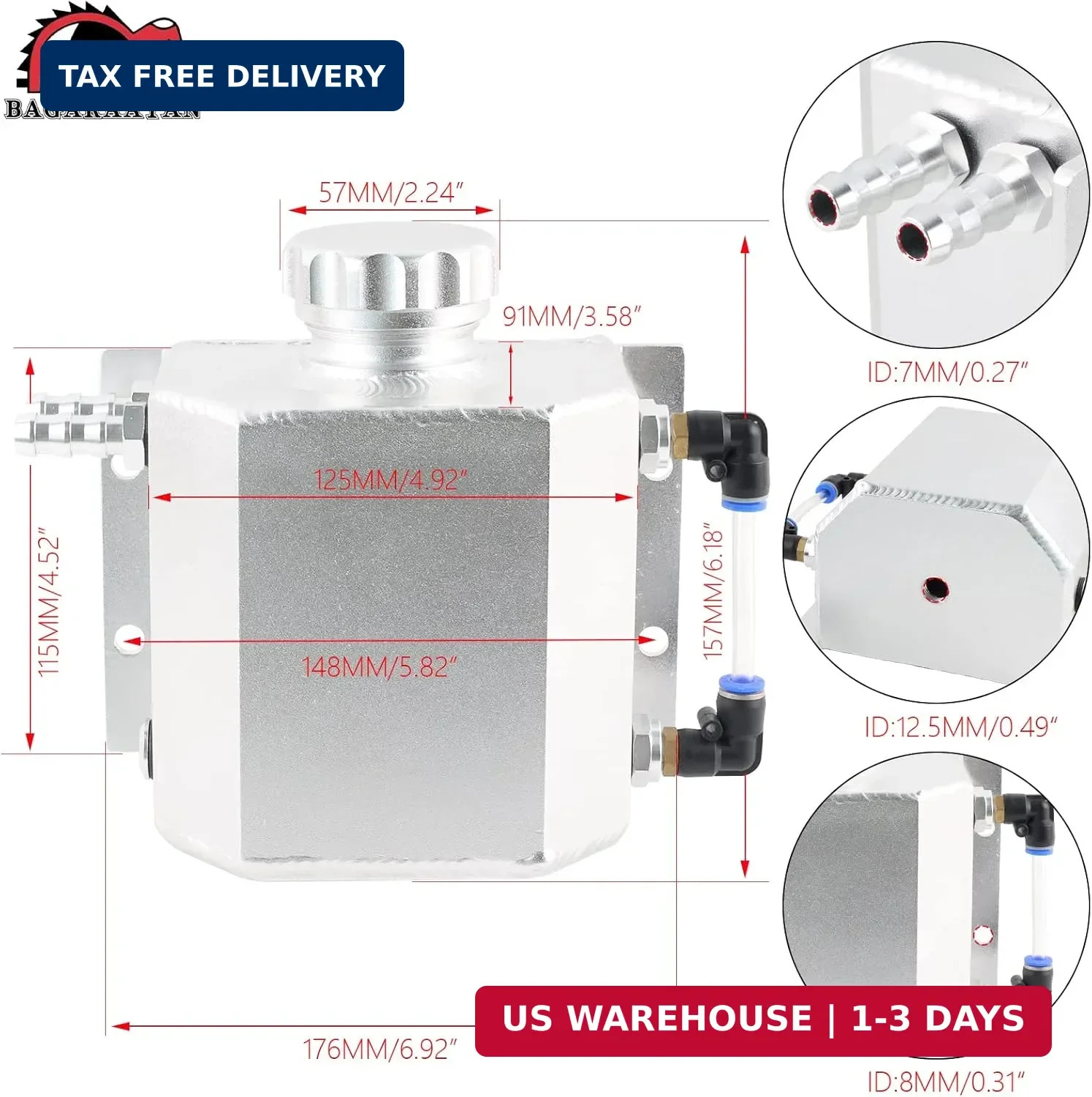 Universal 1L Coolant Radiator Tank - Overflow & Expansion Tank, Recovery Water R gallery