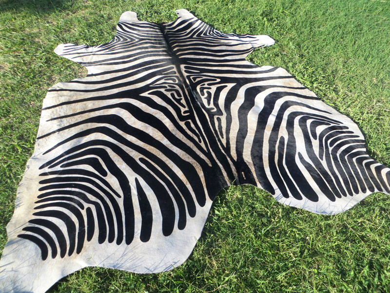 LARGE !! ZEBRA print printed Cowhide Rug natural Cow Hide Skin beige white Z gallery