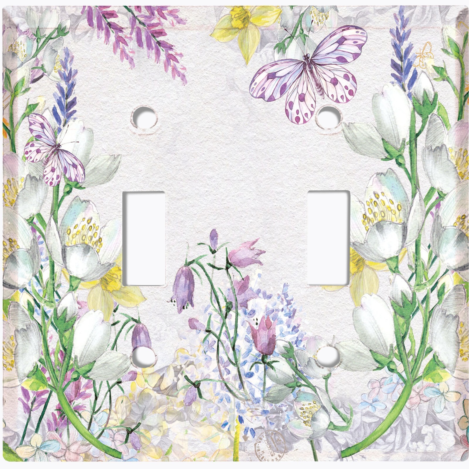Metal Light Switch Cover Wall Plate Lilac Butterfly Floral Garden White FLW118 gallery