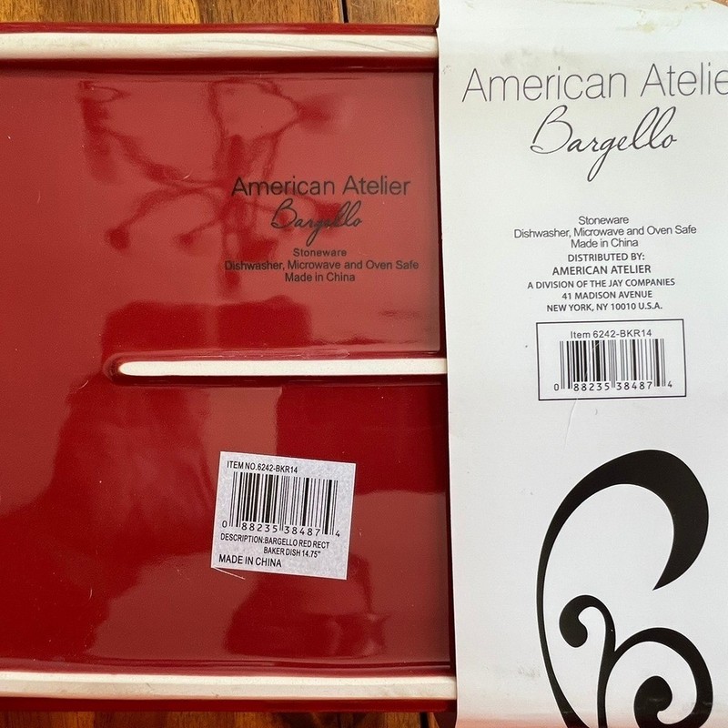 American Atelier Bargello Rectangular Baker 14.75" Red Brand New Stoneware Dish gallery
