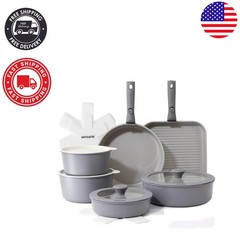 Dishwasher Safe 17-Piece Induction-Compatible Cookware Set with Ceramic Coating