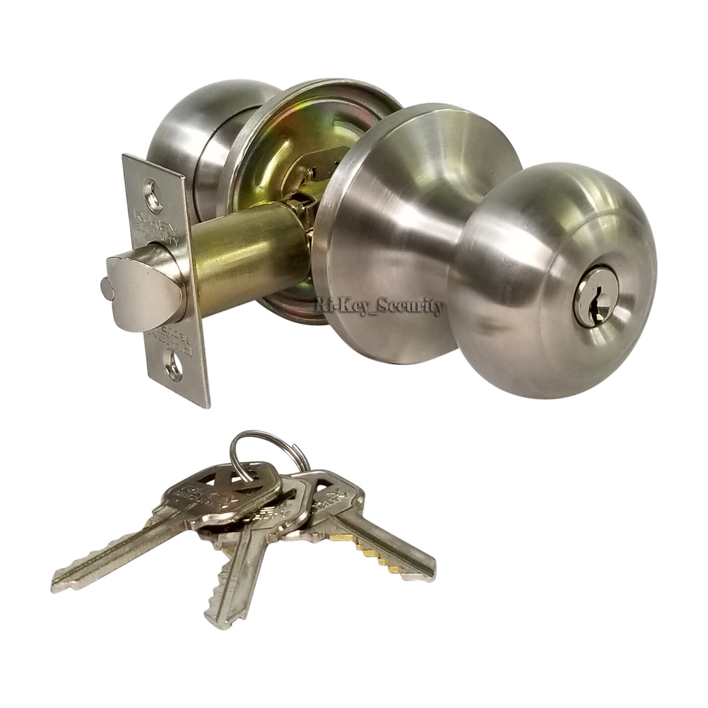 High Quality Door Knob Lock Entry Keyed Cylinder 3 Keys Exterior Interior Kw1 SS gallery