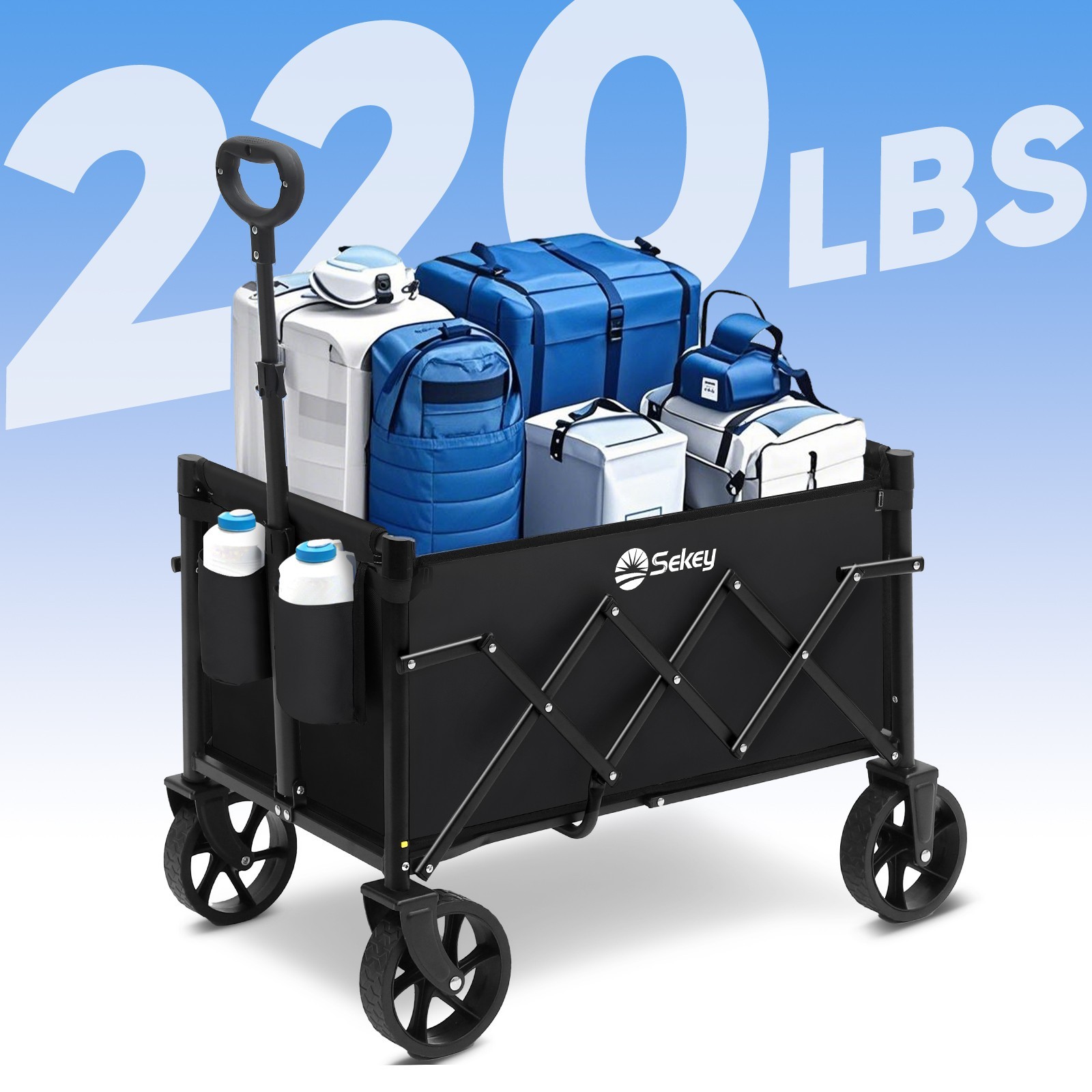 Sekey Foldable Wagon: 220LBS capacity, big wheels, collapsible for outdoor use. gallery