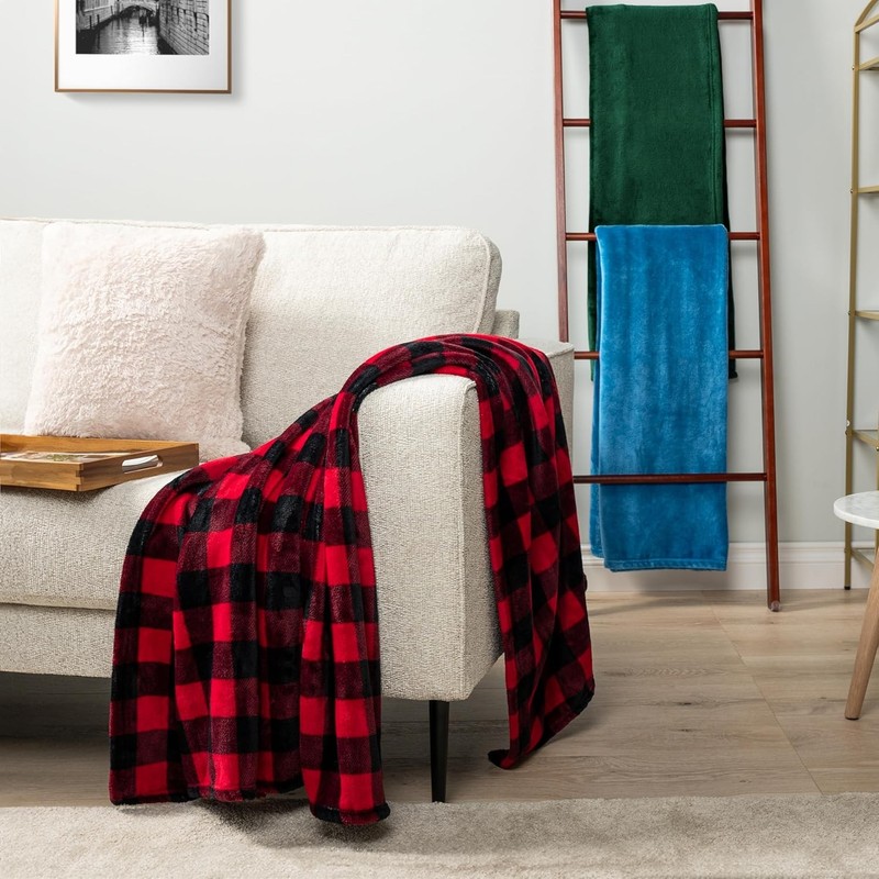 Black and red buffalo check wool sofa blanket, soft flannel sofa blanket gallery
