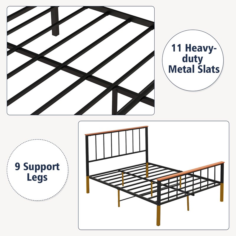 Full Size Metal Platform Bed Frame Mattress Foundation with Headboard Industrial gallery
