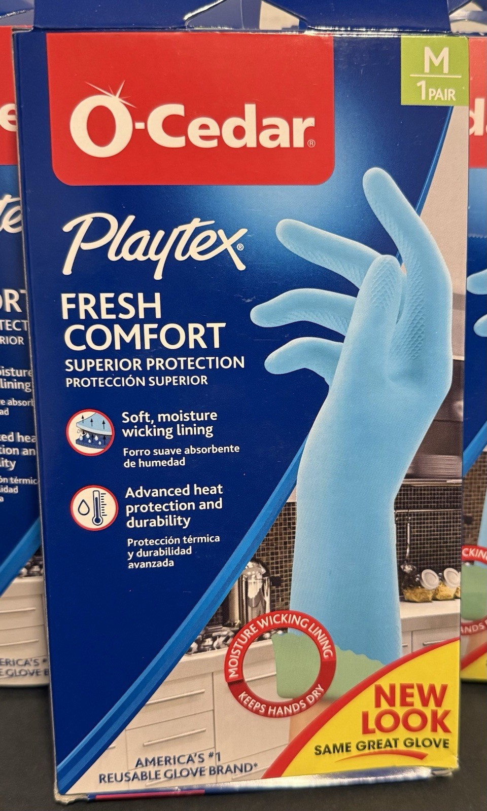 (3)O-Cedar Playtex Fresh Comfort Reusable Cleaning Gloves Drip Catch Cuff Medium gallery