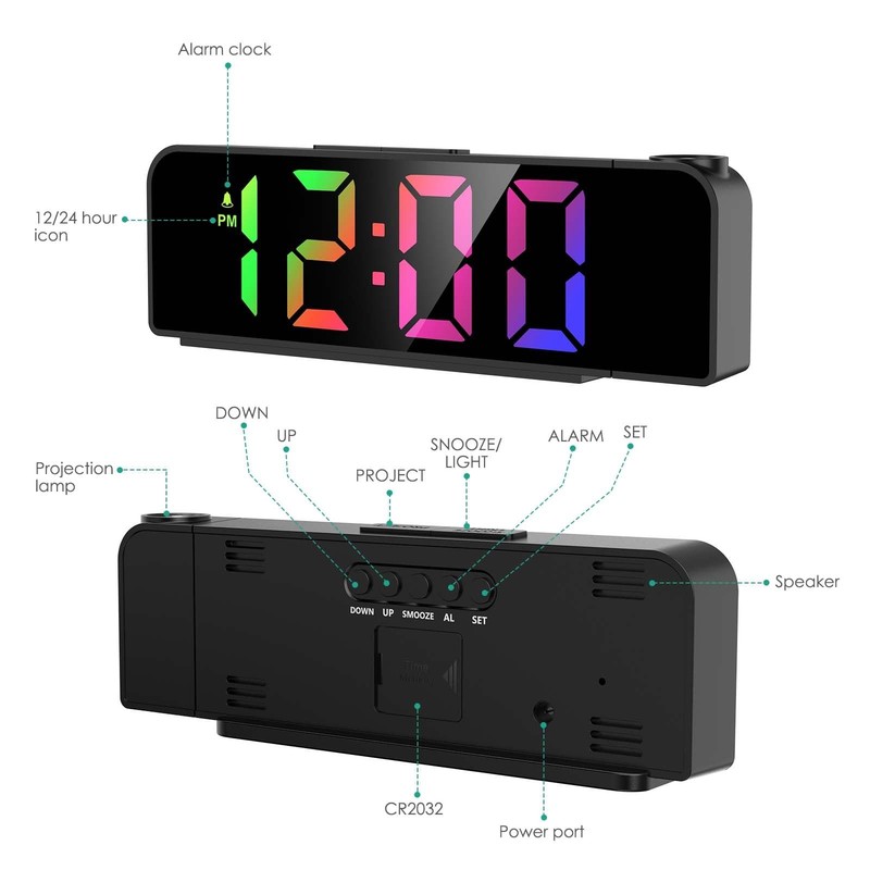 Projection Alarm Clock for Bedroom, Digital Clock Projector on Ceiling, 7.9''... gallery