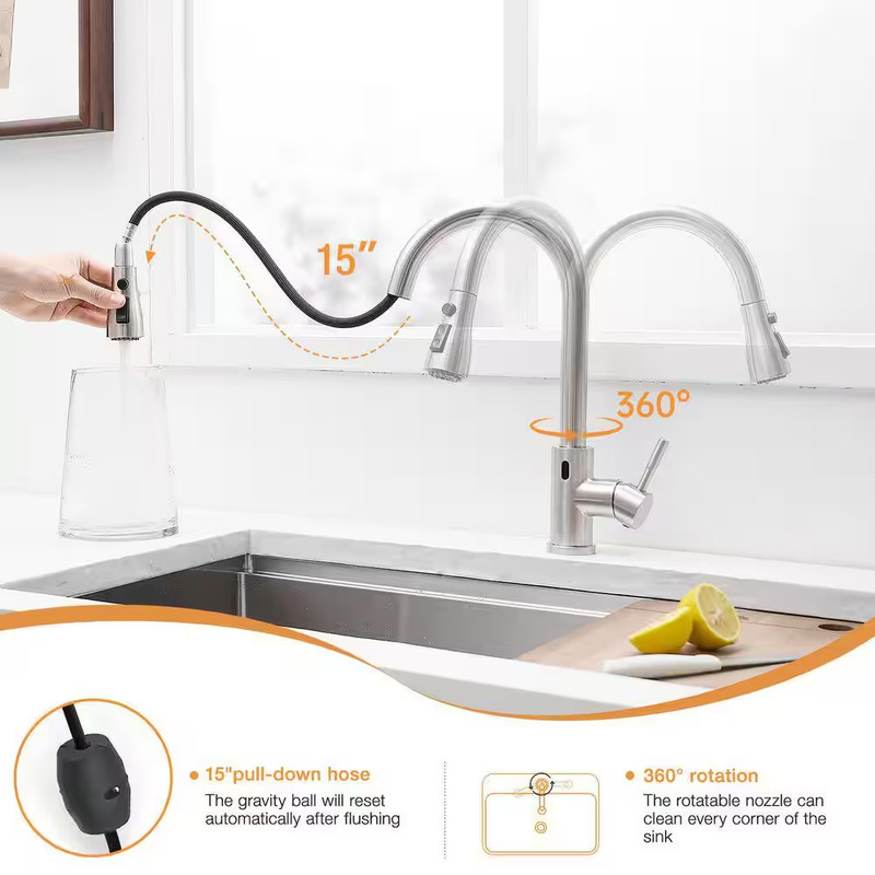 14. 5In. Touchless Sensor Single Handle 360° Spout Swivel Pull down Sprayer Kitc gallery