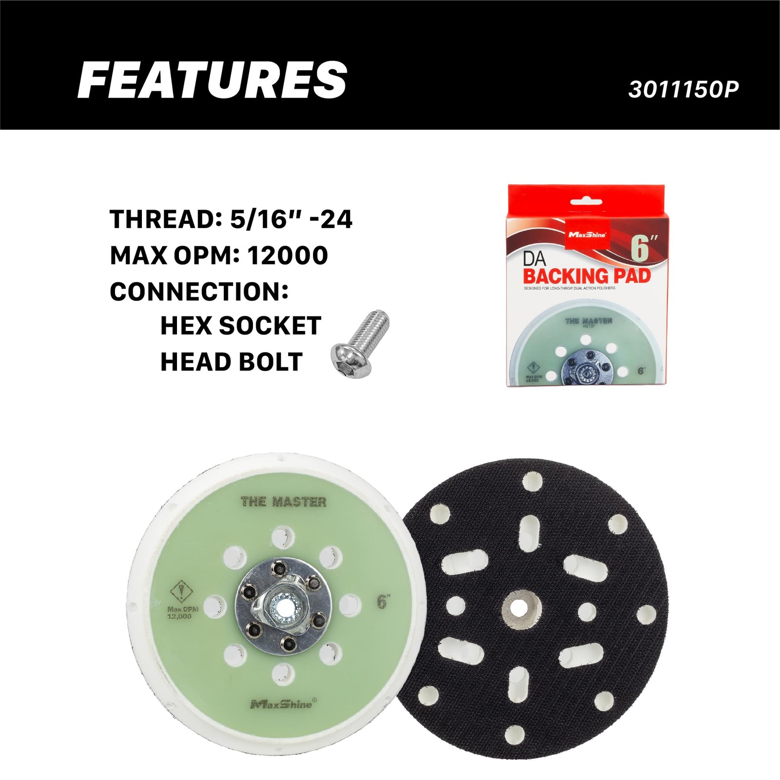 6" Dual Action Backing Plate – Hook & Loop, 5/16" Thread, Fits DA Polishers gallery