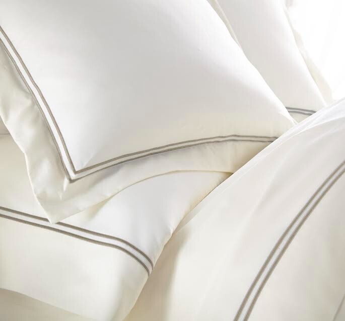 4pc Bed Sheet Set – Cotton with Double Rows Stitch Embroidery - Tan gallery