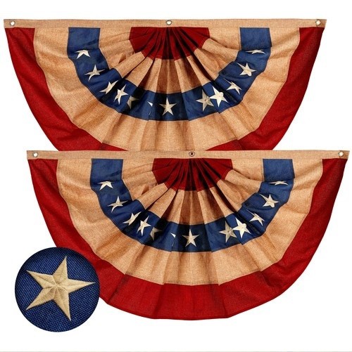 (2) USA American Tea Stained VINTAGE 2FT X 4FT Embroidered SEWN Fan Bunting FLAG gallery