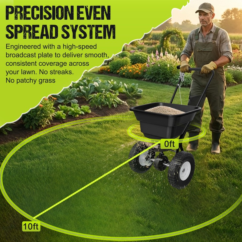 Fertilizer Spreader 80LBS Capacity 0–10FT Spreading Width Seed & Salt Spreader gallery