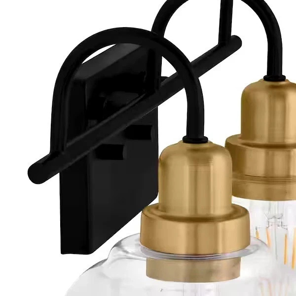 Halyn 23 in. 3-Light Matte Black Vintage Brass Bathroom Vanity Light gallery