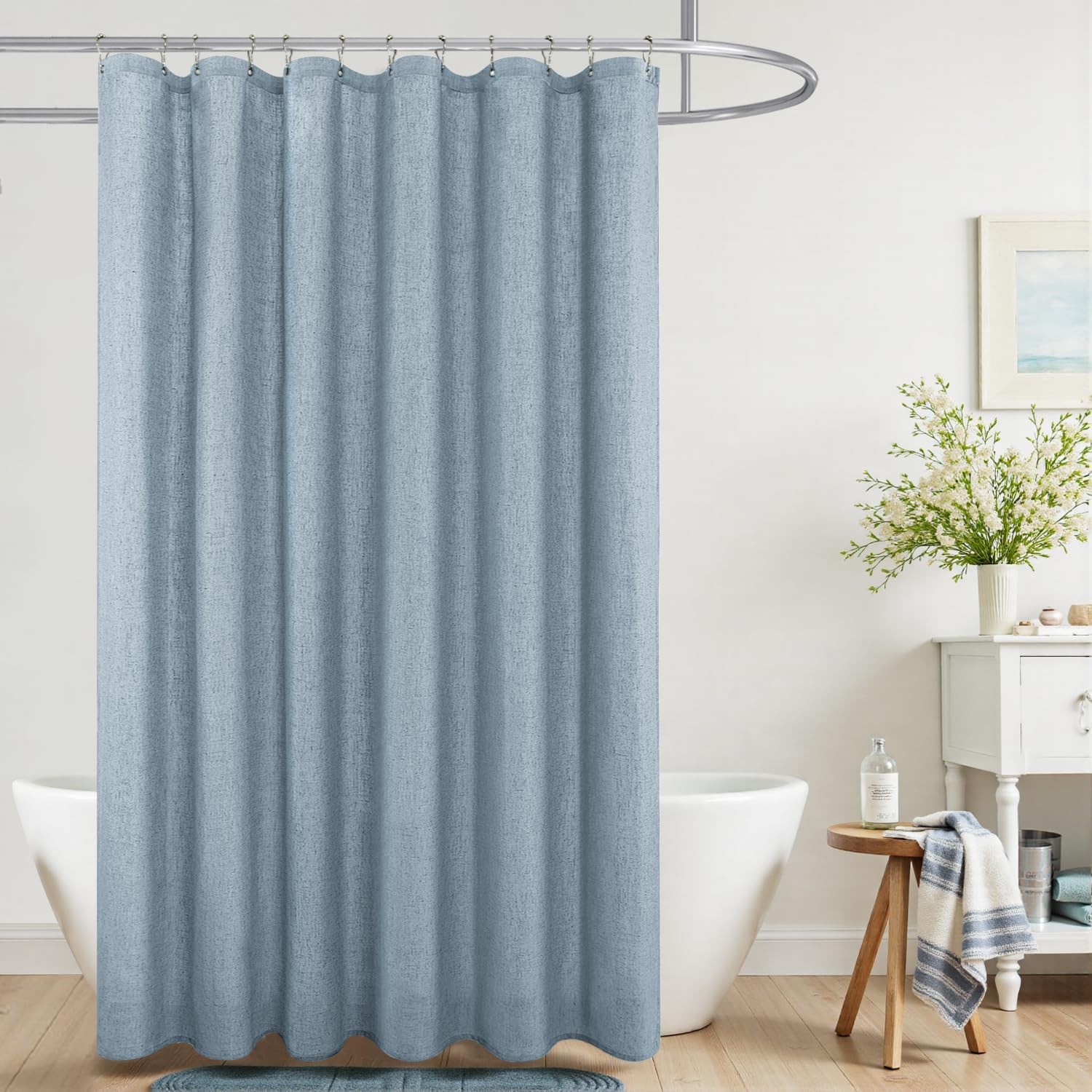 Dusty Grey Blue Extra Long Linen Fabric Shower Curtain 72x96 Inch Waterproof gallery