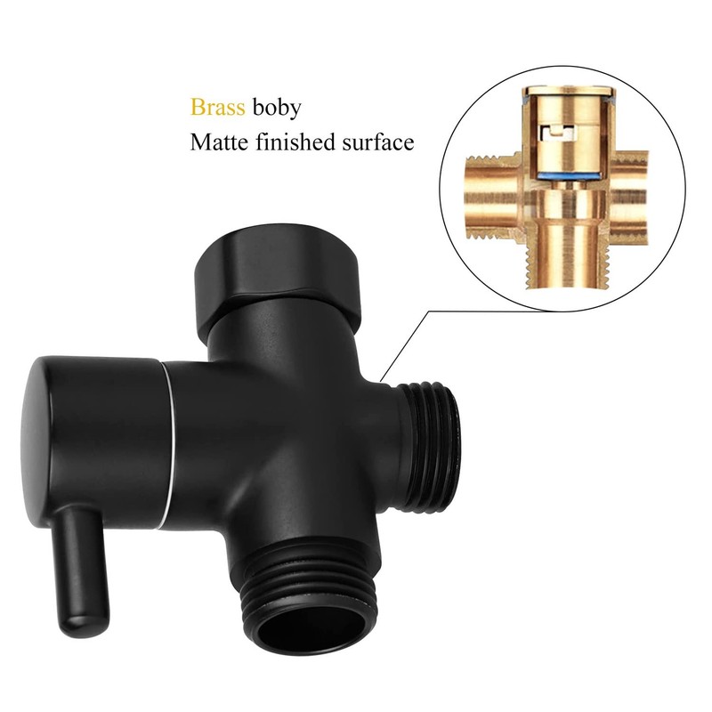 Solid Brass 3-Way G1/2 Shower Diverter (Matte Black) gallery