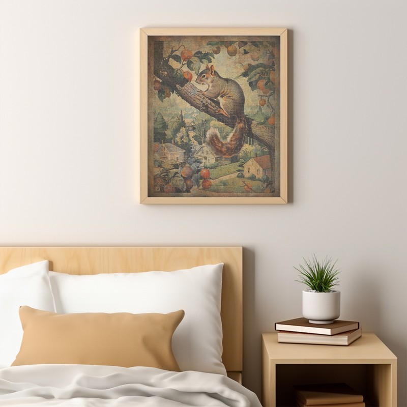 Retro SQUIRREL Fruit Tree Wall Art Poster, Woodland Squirrel Feeder Nature Decor gallery