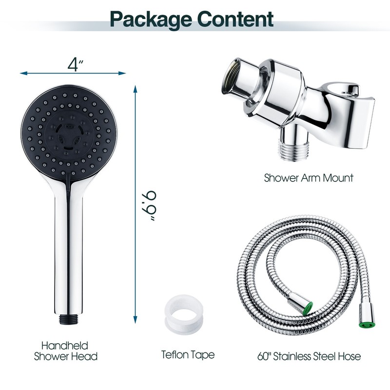 5 Spray Settings Handheld Shower Head Kit with 60" Long Stainless Steel Hose gallery