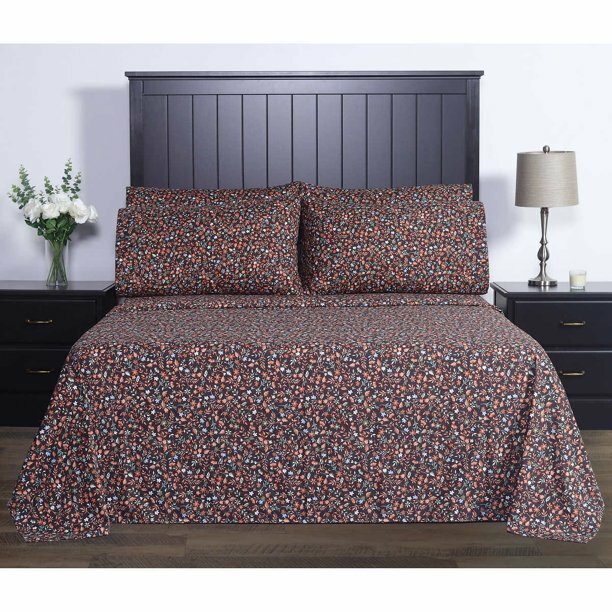 Charisma 6 piece Bed Sheet Set - Terracotta Floral Print - Queen/King -BRAND NEW gallery
