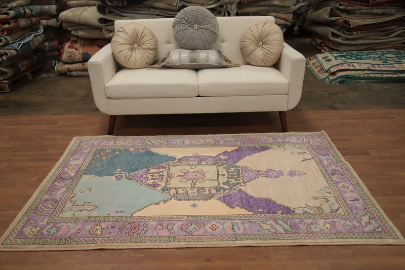 Transitional Oushak Turkish Area Rug 4x7 Ft Handmade Vegetable Dye Wool Carpet gallery