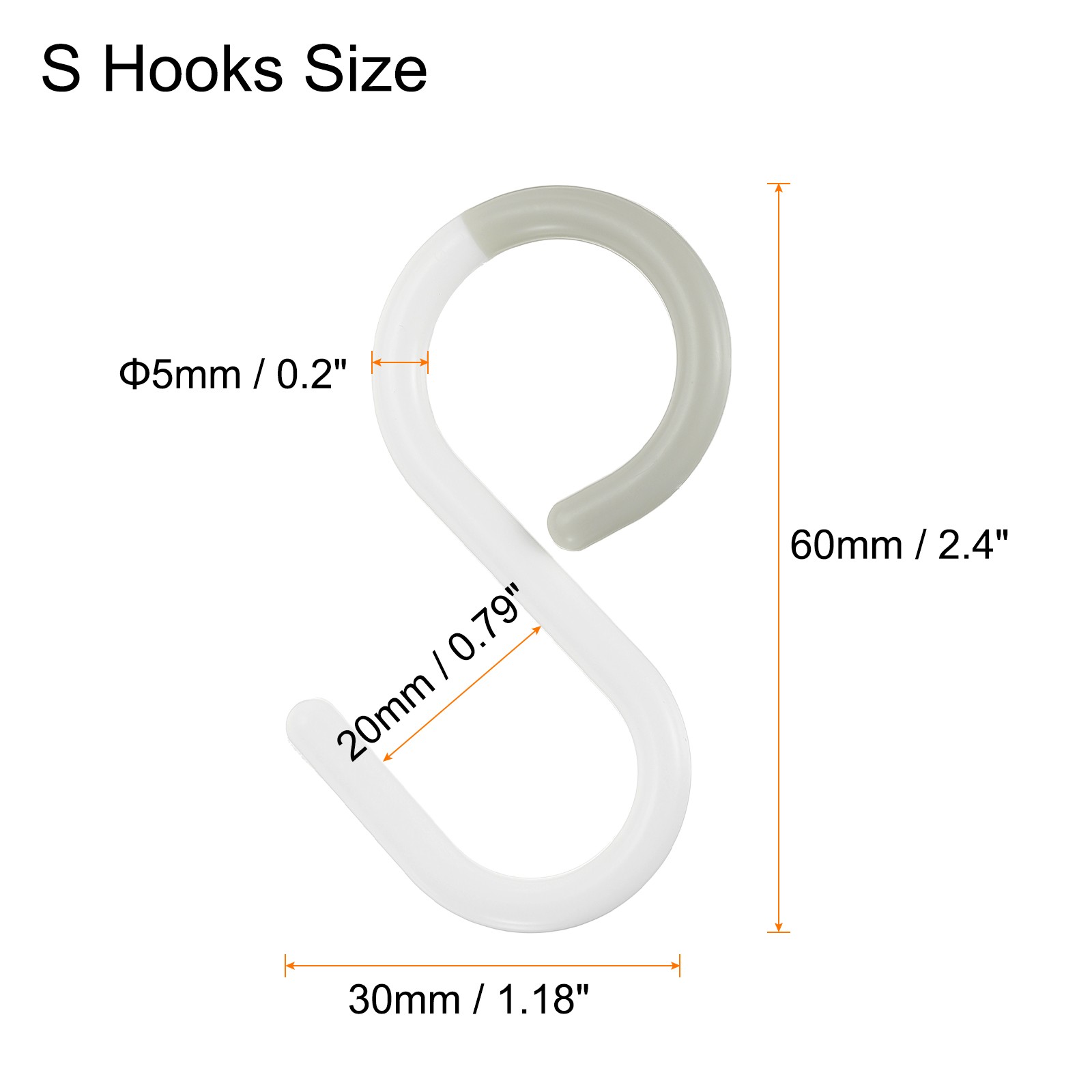 3pcs S Hooks 2.4" Plastic Hanging S Shaped Hooks Small Closet Rod Hooks White gallery