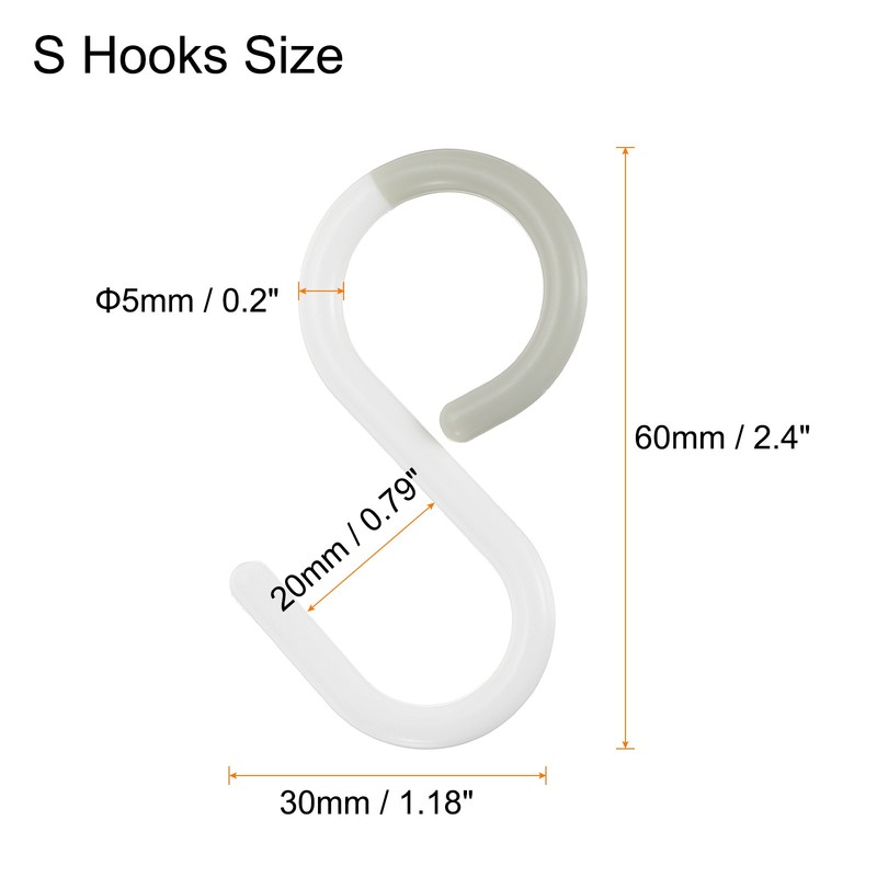 3pcs S Hooks 2.4" Plastic Hanging S Shaped Hooks Small Closet Rod Hooks White gallery