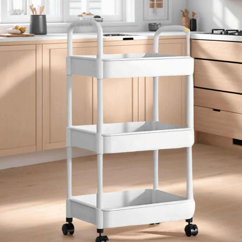 3-Tier Small Rolling Storage Cart Multi Purpose Utility Organizer White PVC gallery