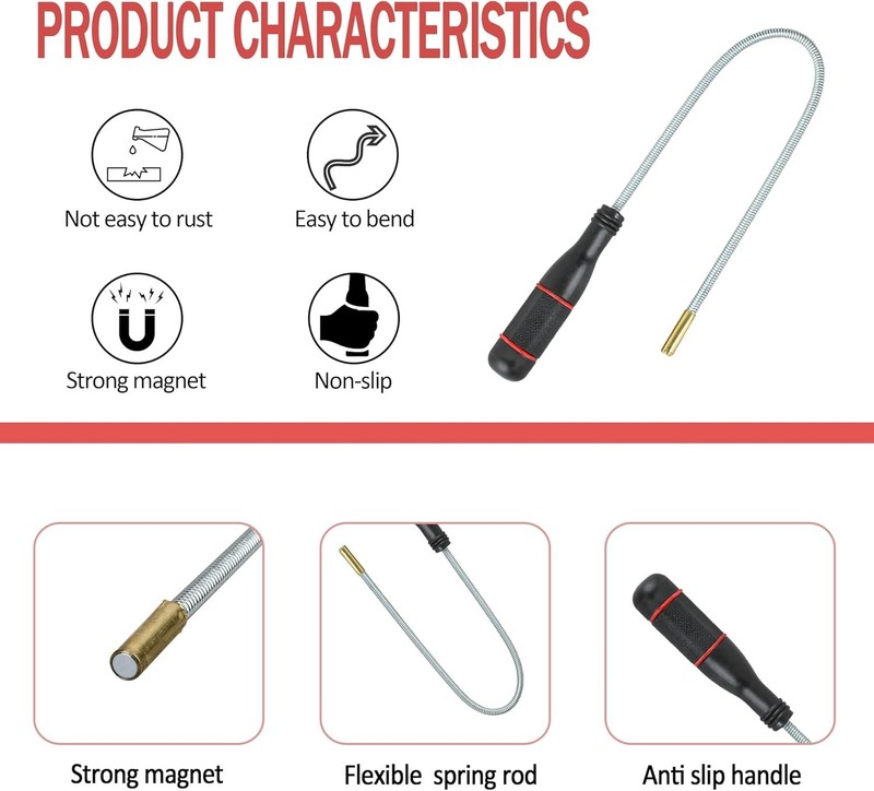 2Pcs Flexible Magnetic Pickup Tool, Bendable Magnet Pickup Tool Sweeper Mechanic gallery