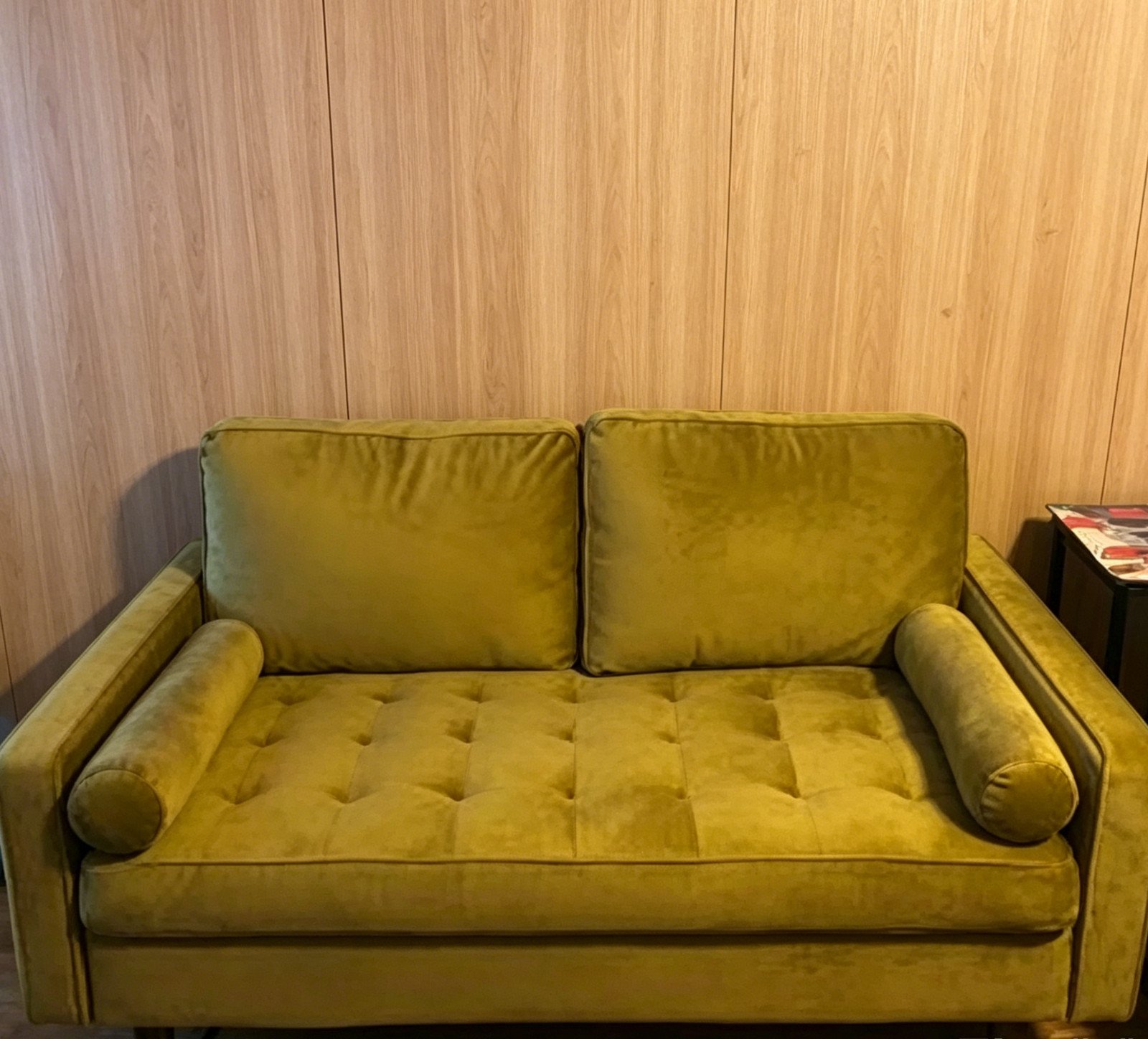 58" Sectional Loveseat Sofa Couch Mid Century Modern Small Space Mustard yellow gallery