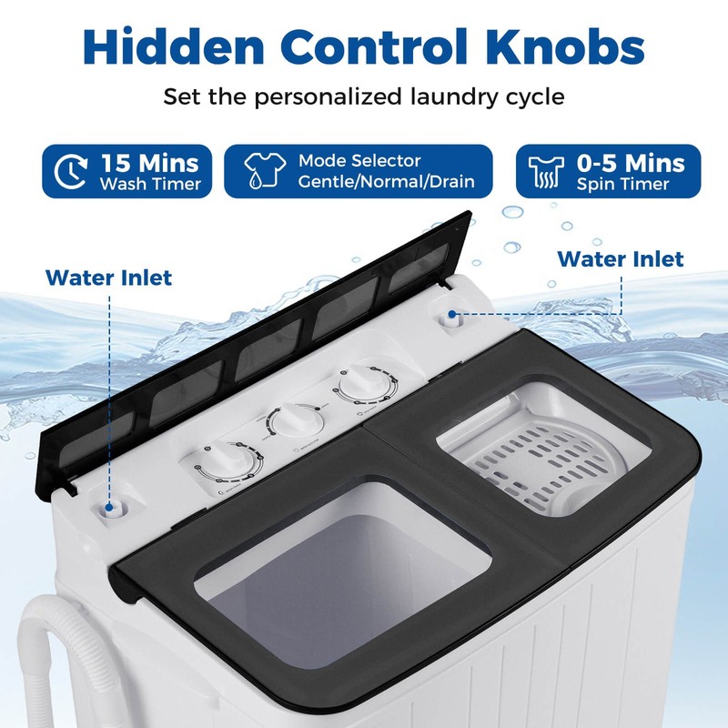 18 lbs Mini Laundry Machine w/11 LBS Washer&7 LBS Spinner Combo, Twin Tub Washer gallery