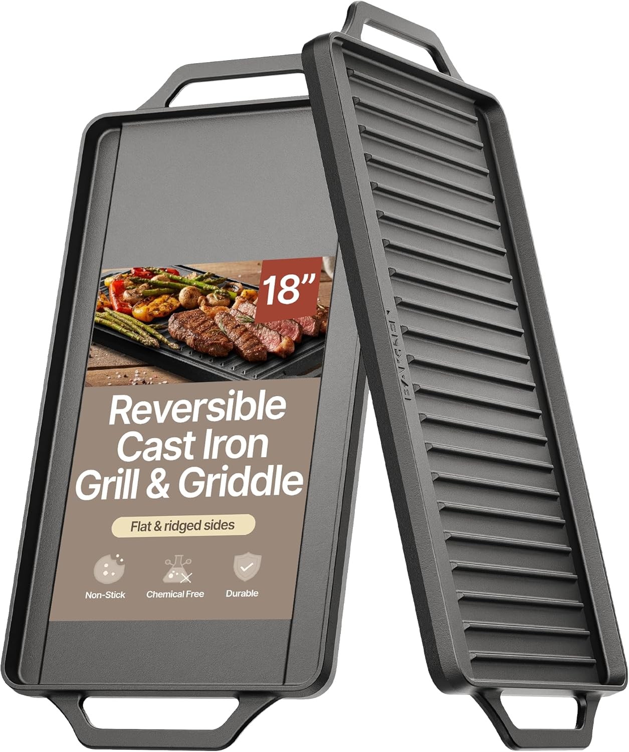Bakken 18 Inch Reversible Cast Iron Griddle Dual Burner Plate gallery