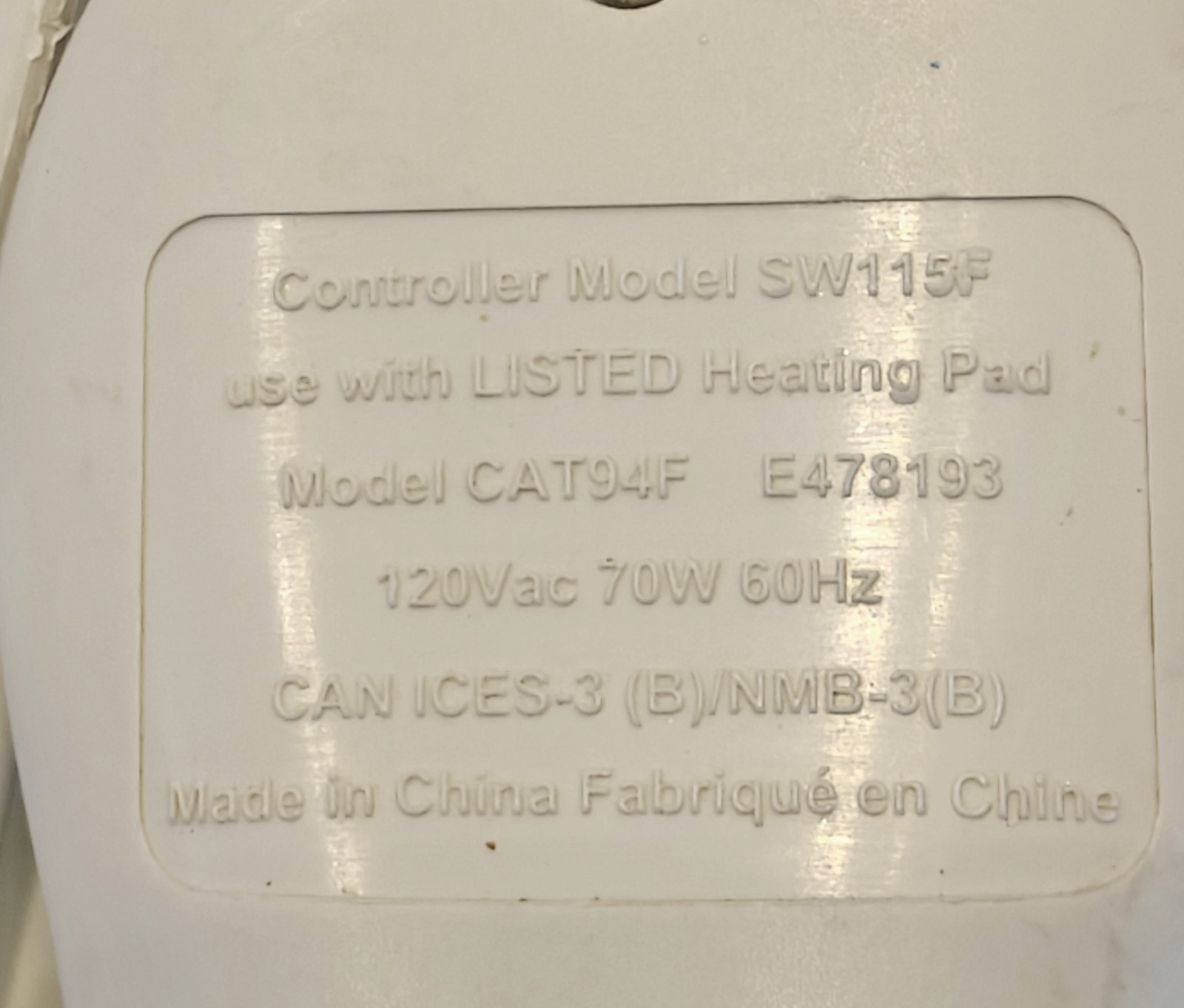 Sunbeam CAT94F Electric Heating Pad Controller SW115F 4 Prong Remote TESTED gallery