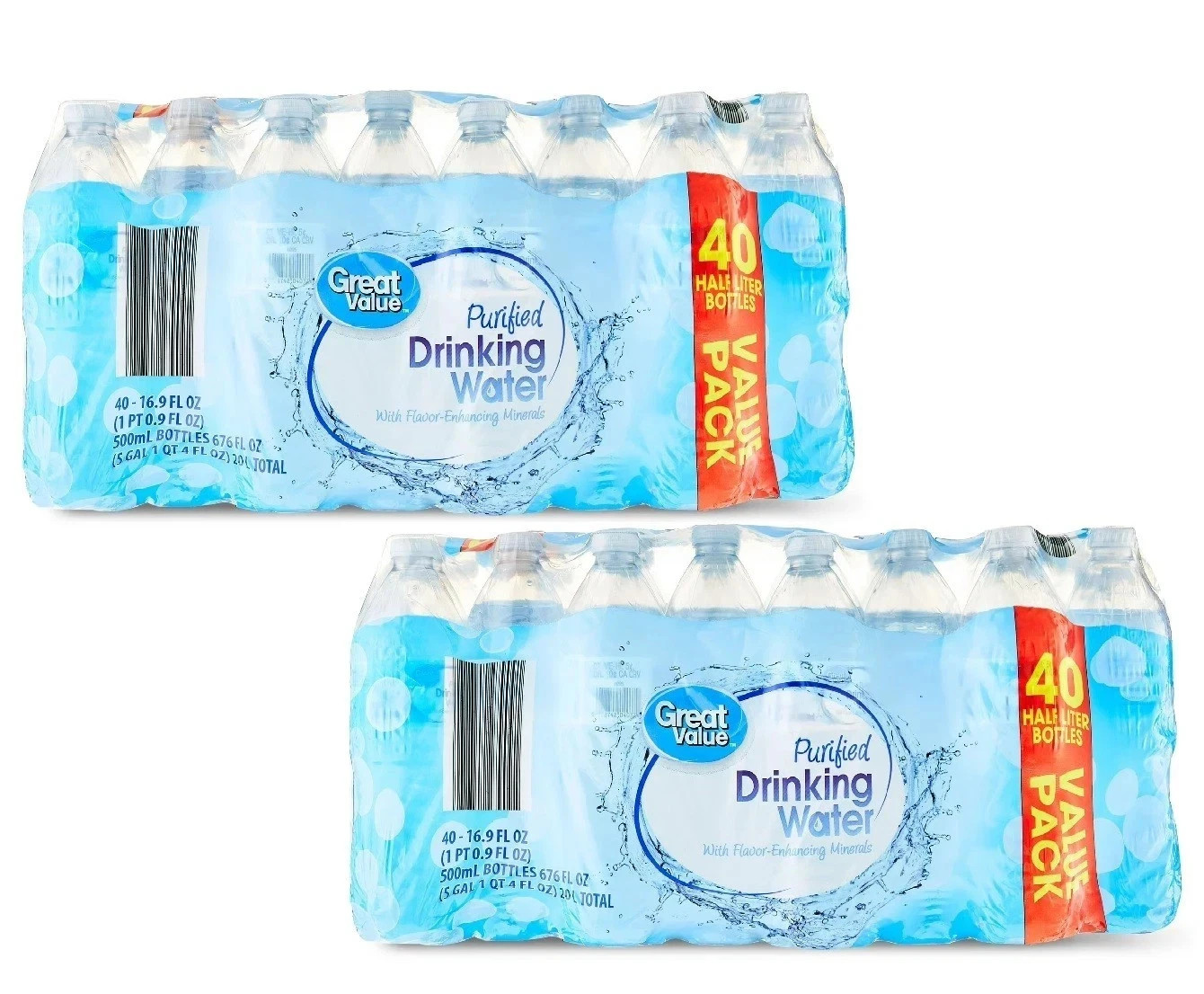 NEW (2 pack) 16.9 Fl. Oz., Great Value Purified Drinking Water, 40 Count gallery