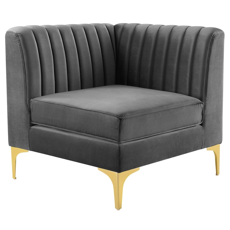 Modway Channel Tufted Performance Velvet Sectional Sofa Corner Chair gallery