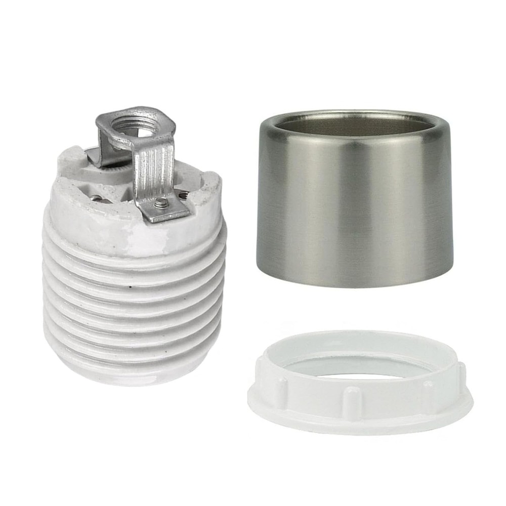 E26 Medium Base Ceramic Light Socket with Shade Ring, Keyless Porcelain Socket w