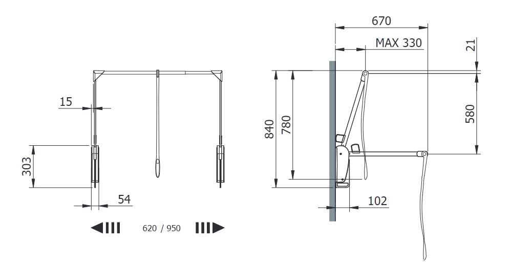 Servetto ClosetPro Wall-Mounted Soft-Close Wardrobe Lift Expanding Steel Tubing gallery
