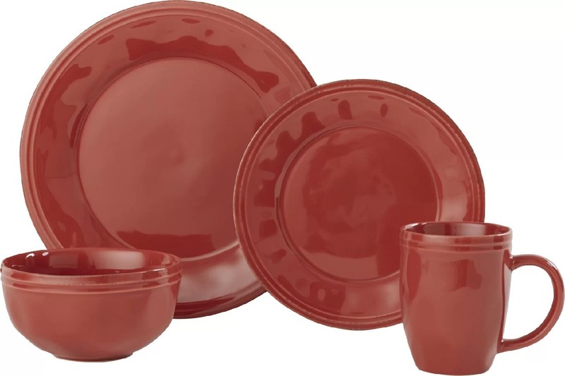 Dinnerware Set Red Stoneware Round 16 Piece Dinner Plate Bowl Mug Family Service gallery