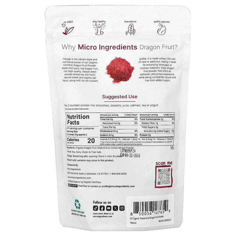 Organic Dragon Fruit Powder, Freeze-Dried, 10 oz (283 g) gallery