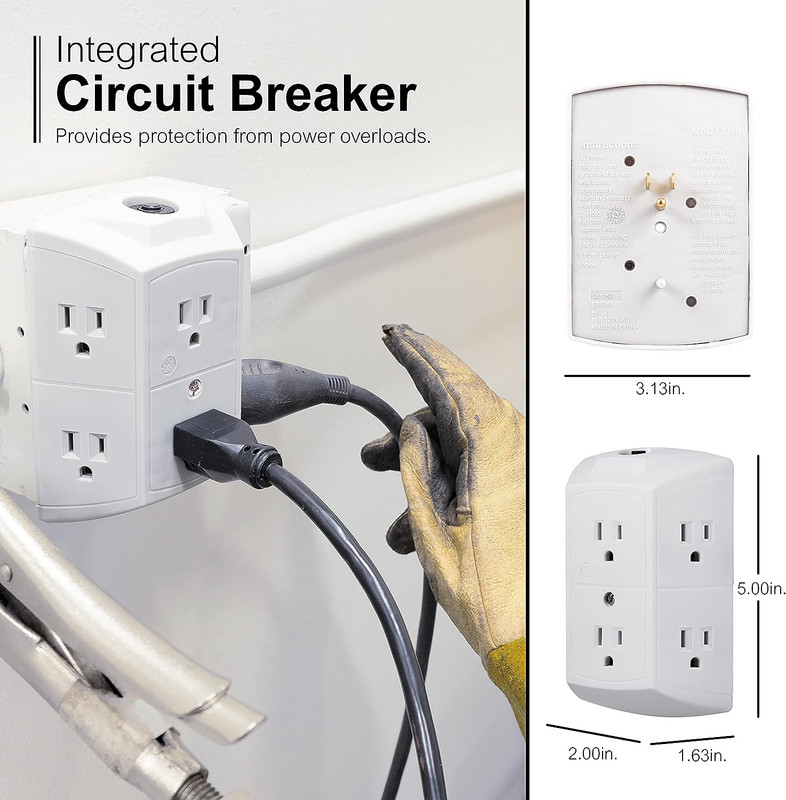 GE 6-Outlet Extender, 2 Pack, Grounded Wall Tap, Reset Button, Circuit Breaker, gallery