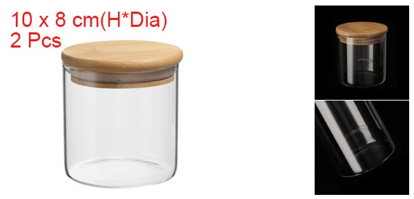 2 Pcs 10x8cm 14oz Glass Jar Kitchen Container with Airtight Bamboo Lid gallery