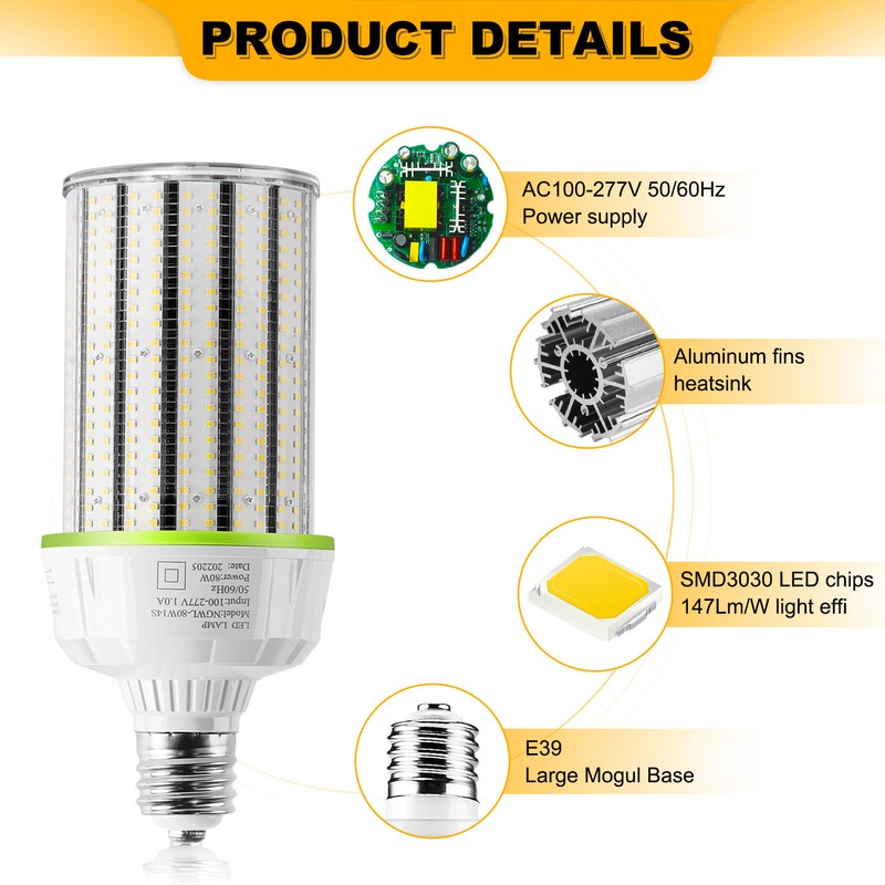 LED CORN BULB Light 80W E39 Mogul Base Replace 400Watt HID/CFL/HPS 5000k 6000k gallery