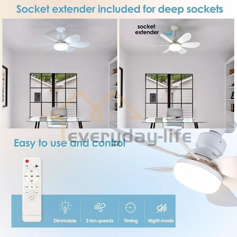 Socket Fan Light Ceiling Fans With Lights And Remote Dimmable LED Ceiling Fan US gallery