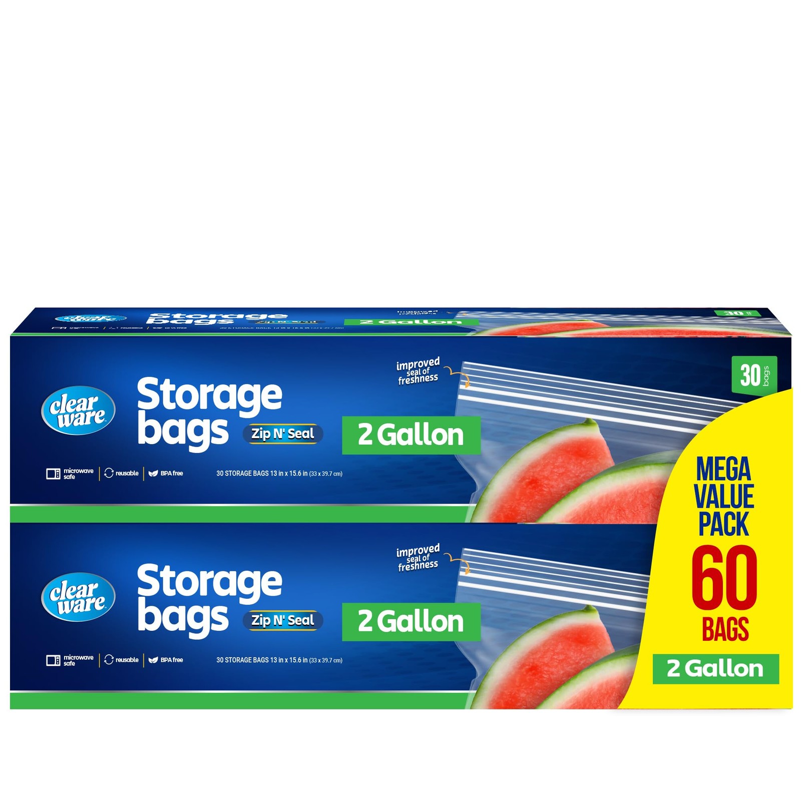2 Gallon Storage Bags, Double Zipper Seal - 60 Count, Resealable Thick Plasti... gallery